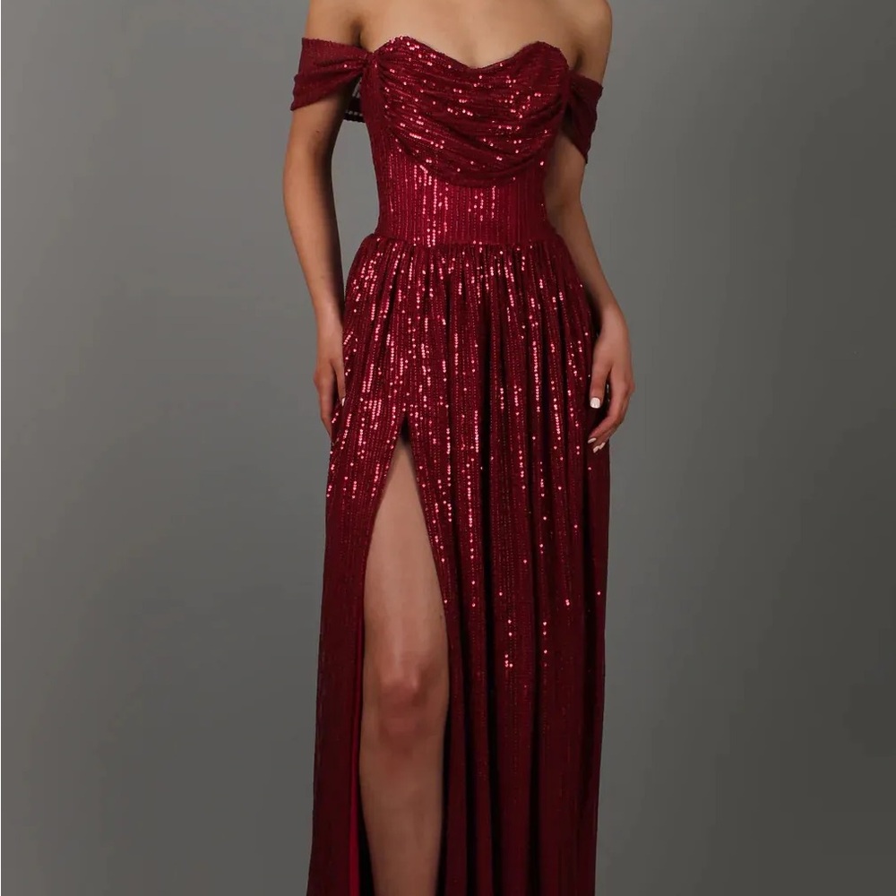 Red Sequin Cowl Neck Maxi Dress - Women